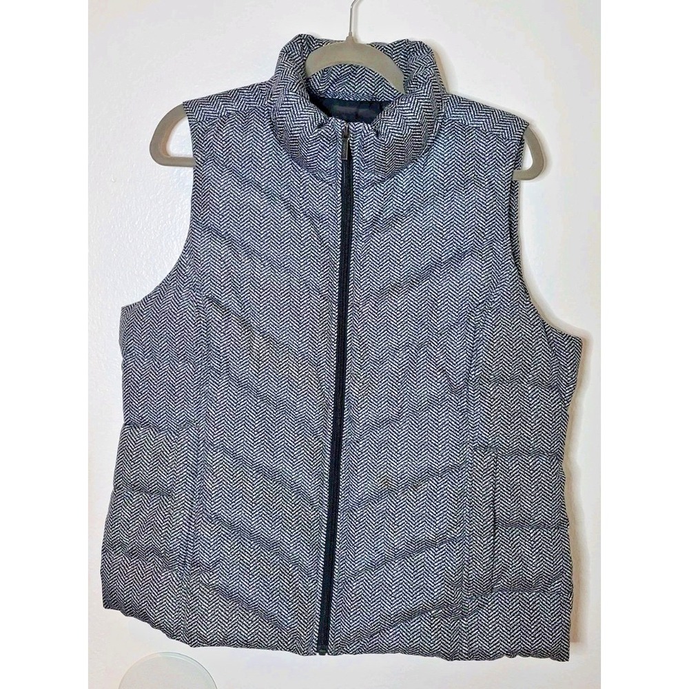 Lands End Women's Sz M Down Feather Puffer Vest Herringbone Outdoor Activewear